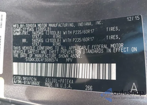 2015 Toyota Sienna Le 8 Passenger from USA, damaged, VIN 5TDKK3DC4FS686574